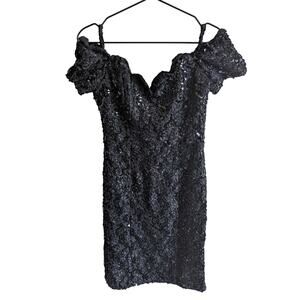 Vintage Karen Lucas Niki Sz 8 Knee Length Black Sequin Formal Prom Dress